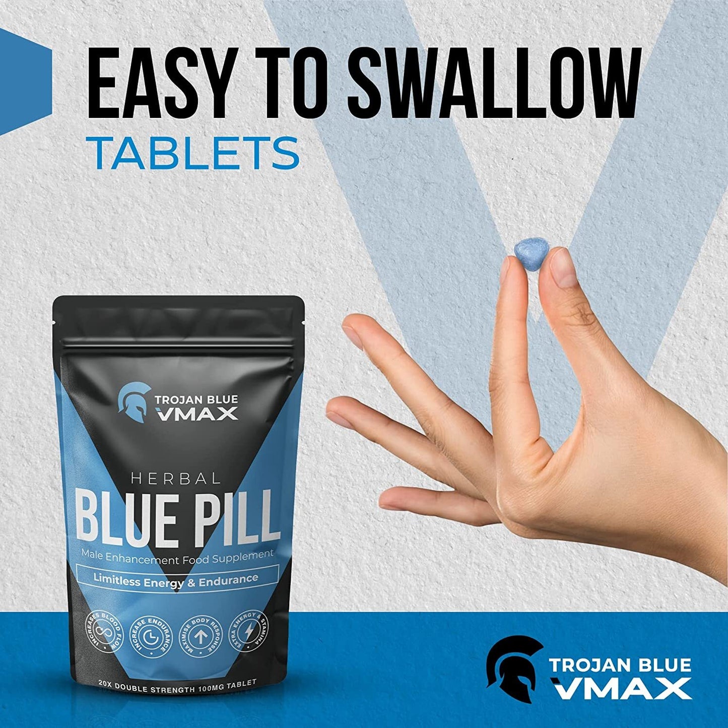 20 x Trojan Blue Vmax | Herbal Supplement Blue Pills for Men | High Strength Performance Powerful Fast Acting