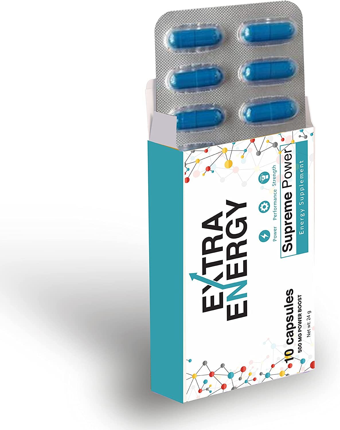 Extra Energy 10 High Dose Extra Blue Capsules 500MG, Immediate Effect, Maximum Duration, Stamina, Energy Enhancement Supplements