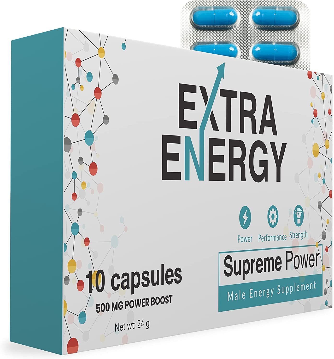 Extra Energy 10 High Dose Extra Blue Capsules 500MG, Immediate Effect, Maximum Duration, Stamina, Energy Enhancement Supplements