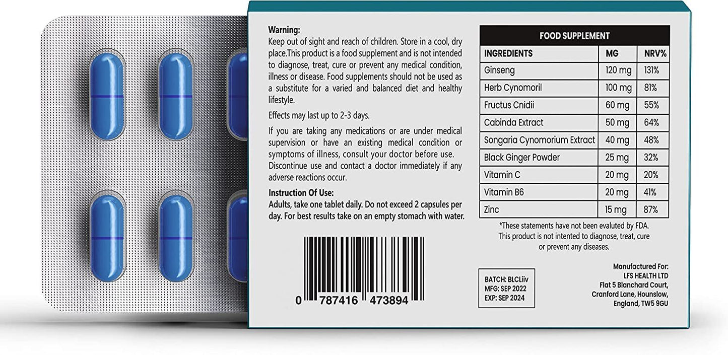 Extra Energy 10 High Dose Extra Blue Capsules 500MG, Immediate Effect, Maximum Duration, Stamina, Energy Enhancement Supplements