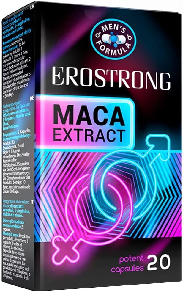 Erostrong Premium Booster Supplements for Men with Natural Maca Root Extract and Zinc Maintains Normal Hormone Level Glucan Free Formula 20 Capsules