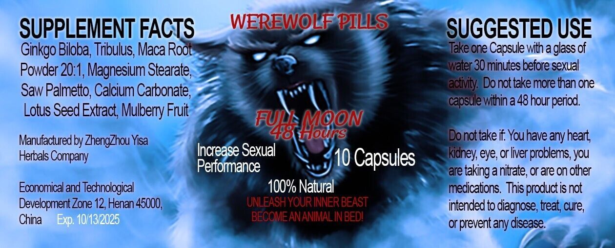 Werewolf Pills - Male Enhancement Sex Pills - Stay Hard - Weekend Stamina