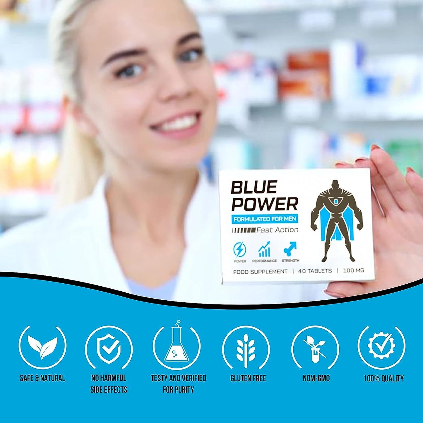 Blue Power 40 Pills 100mg - Stronger & Harder Enhanced Strength & Firmness for Men