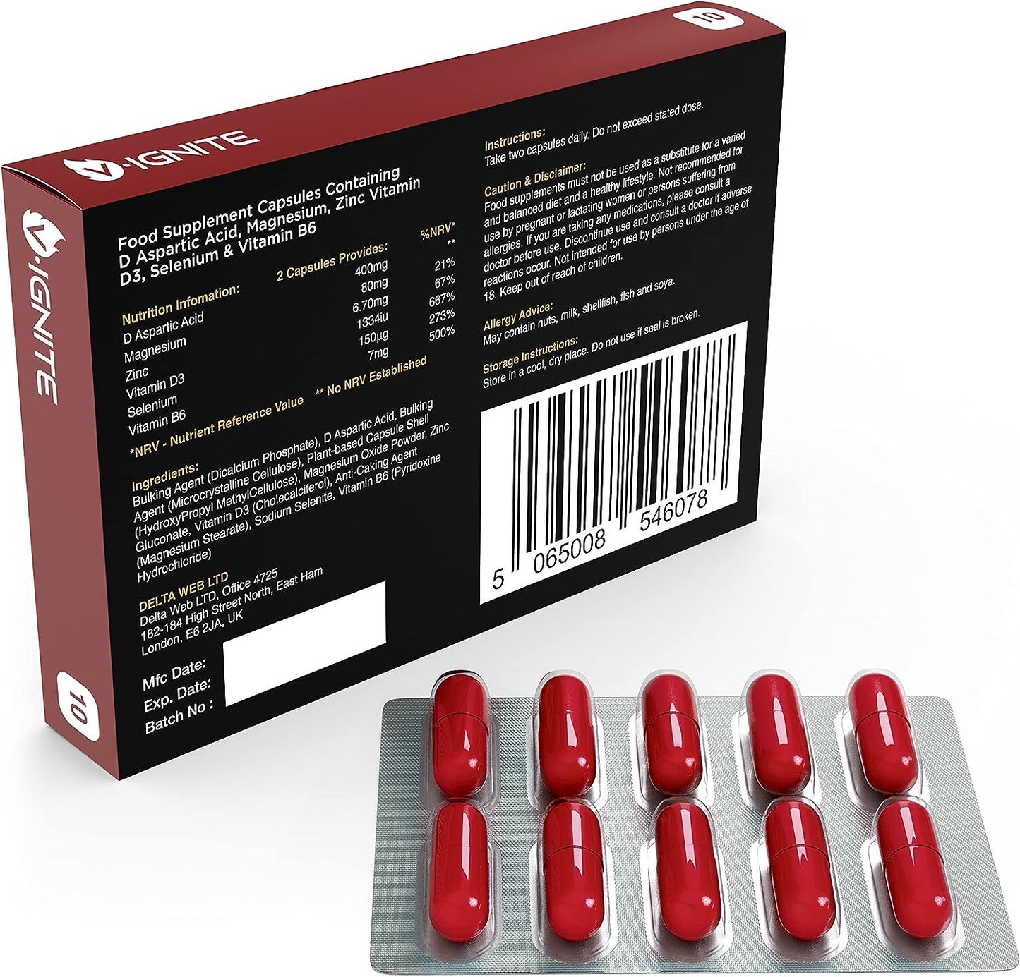 V•IGNITE - Strong and Fast Acting - 10 Capsules for Men | 100% Effective Natural Ingredients
