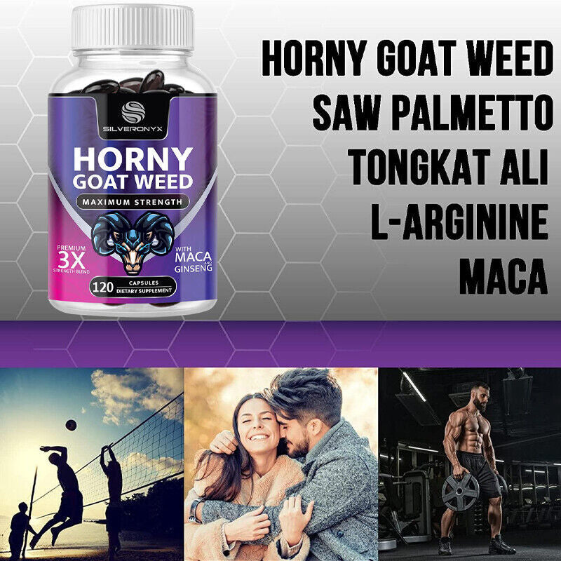 Horny Goat Weed Capsules - Supports Energy & Stamina - Testosterone Booster 120 CAPS