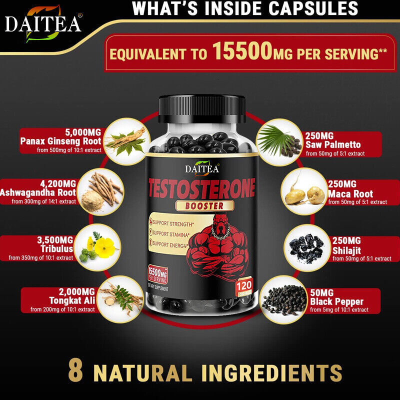 Natural Testosterone Booster for Men Improve Stamina & Performance Fitness 120 CAPS