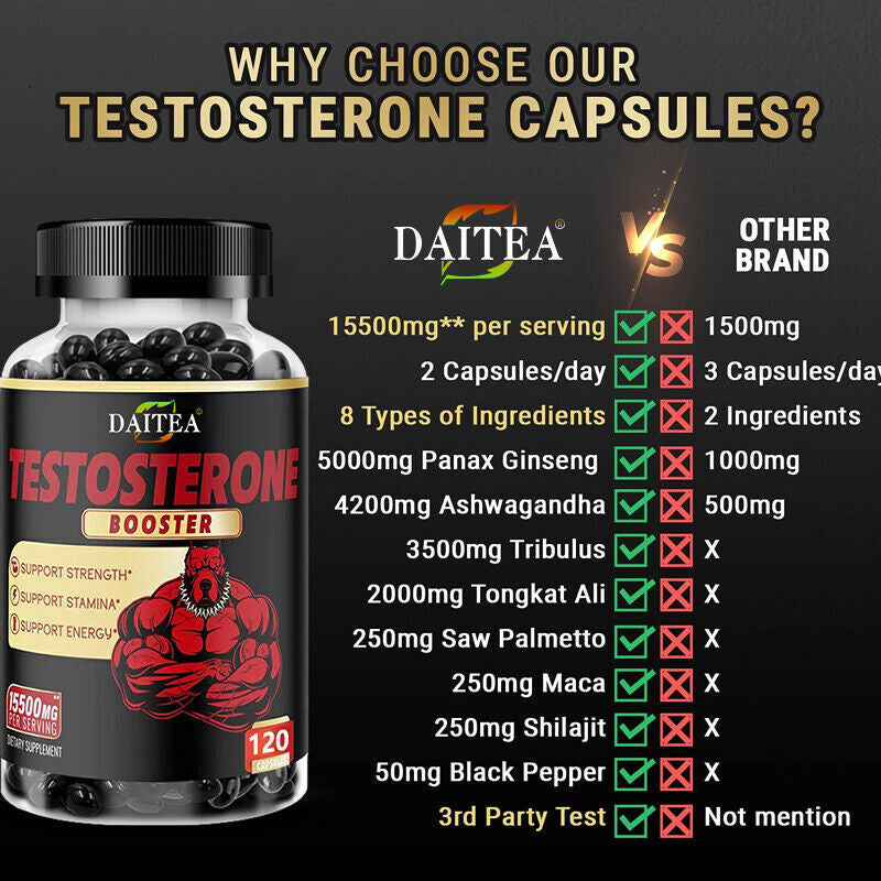 Natural Testosterone Booster for Men Improve Stamina & Performance Fitness 120 CAPS