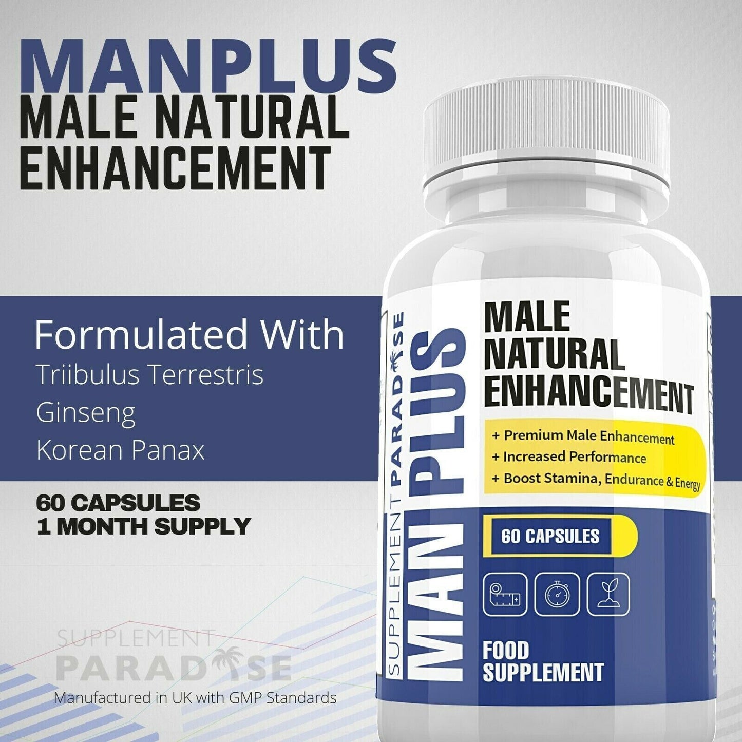 Man Plus - Male Natural Enhancement - 1 Month Supply - (60 Capsules)