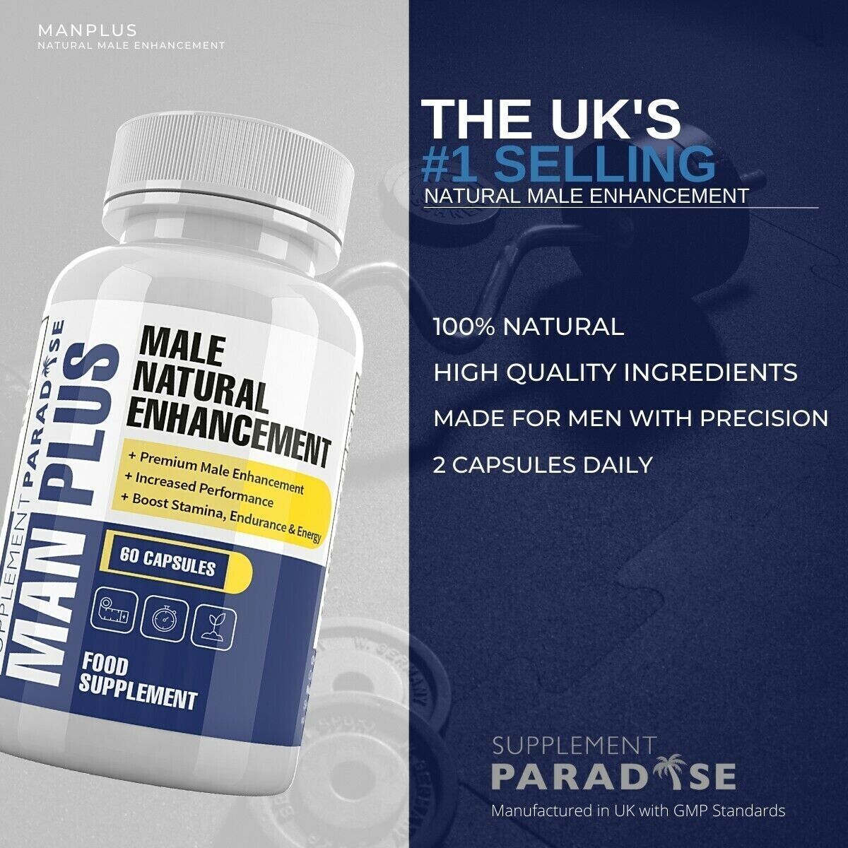 Man Plus - Male Natural Enhancement - 1 Month Supply - (60 Capsules)