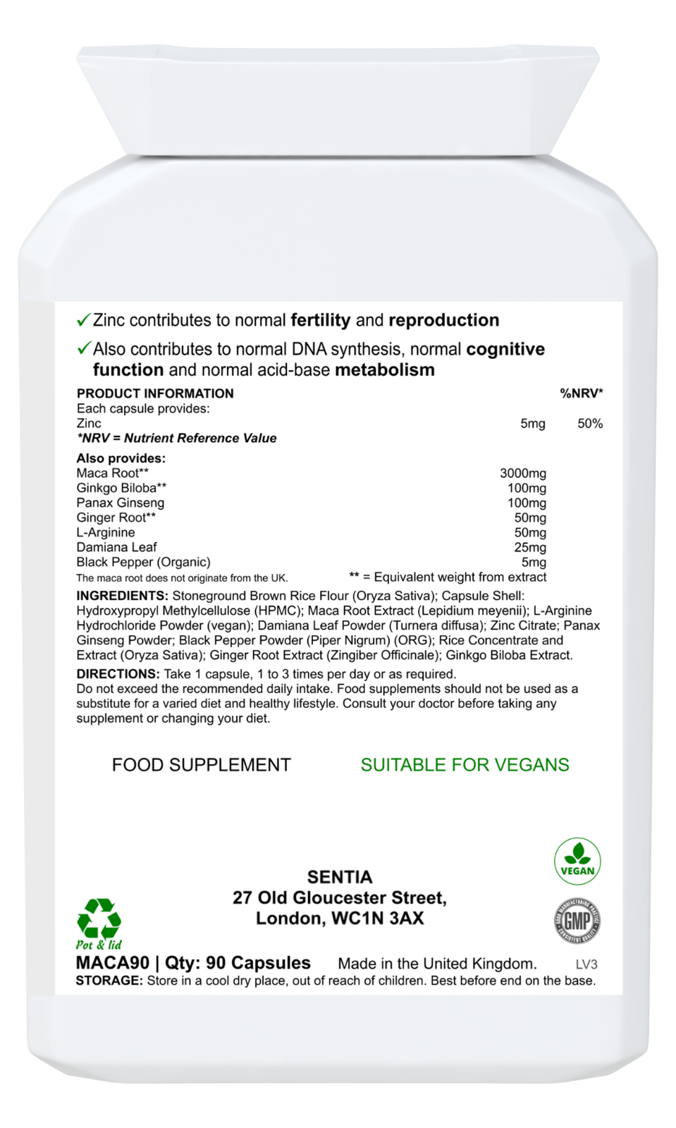 MACA + Herbals 90 Capsules SUPPORT Male Female Sexual Health, Libido, Menopause