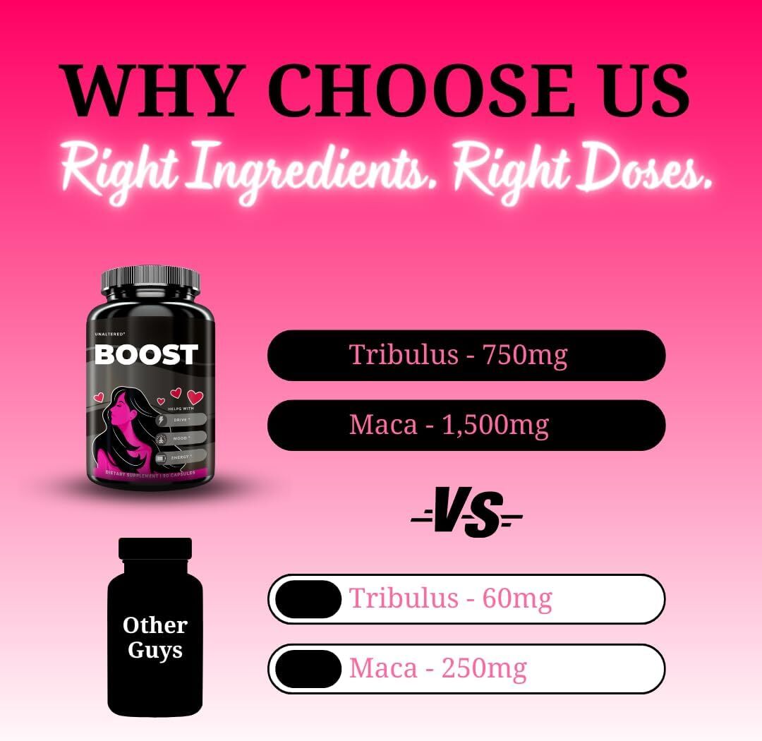 Maca Root + Tribulus Terrestris - Female Drive, Hormone Balance, Mood Support - 90 Vegan Capsules