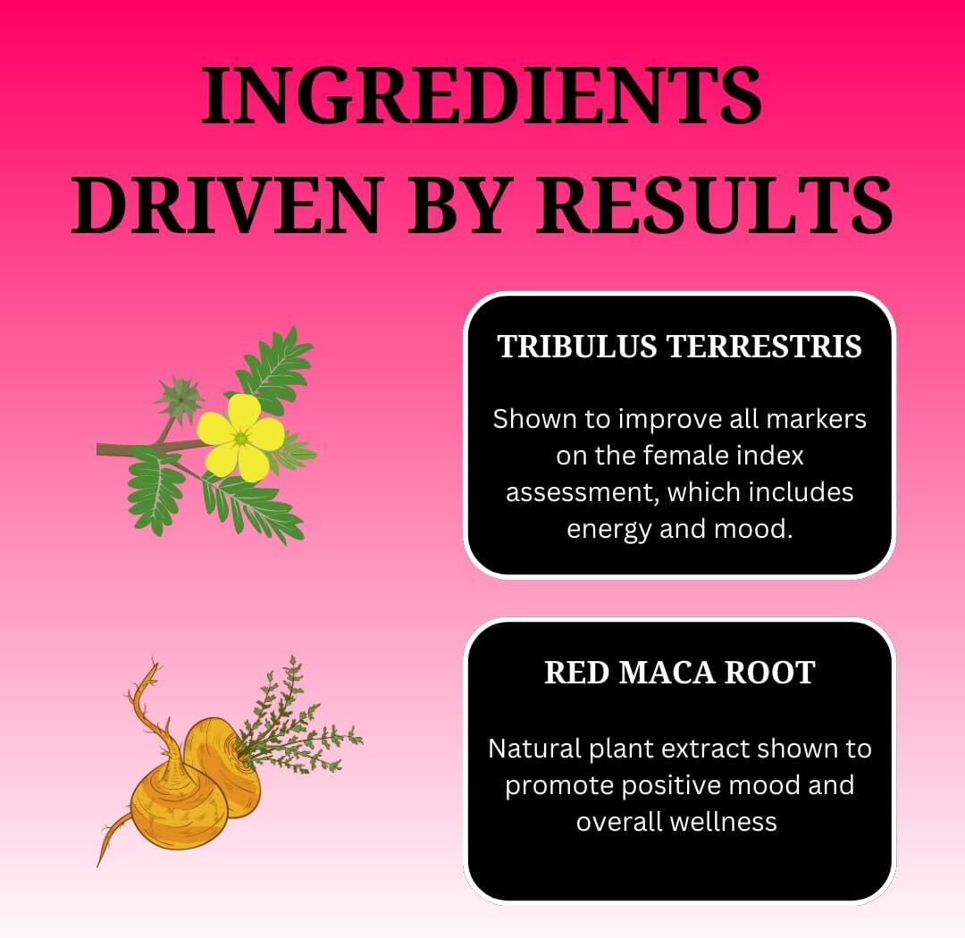 Maca Root + Tribulus Terrestris - Female Drive, Hormone Balance, Mood Support - 90 Vegan Capsules