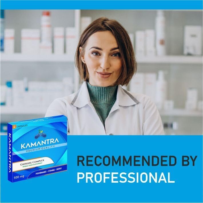 KAMANTRA - Mantra to Enhance Your Performance - Extra Strength Performance Enhancing Pills, Stamina Endurance Booster Blue Supplement Pills for Men - 4 Ginseng Capsules