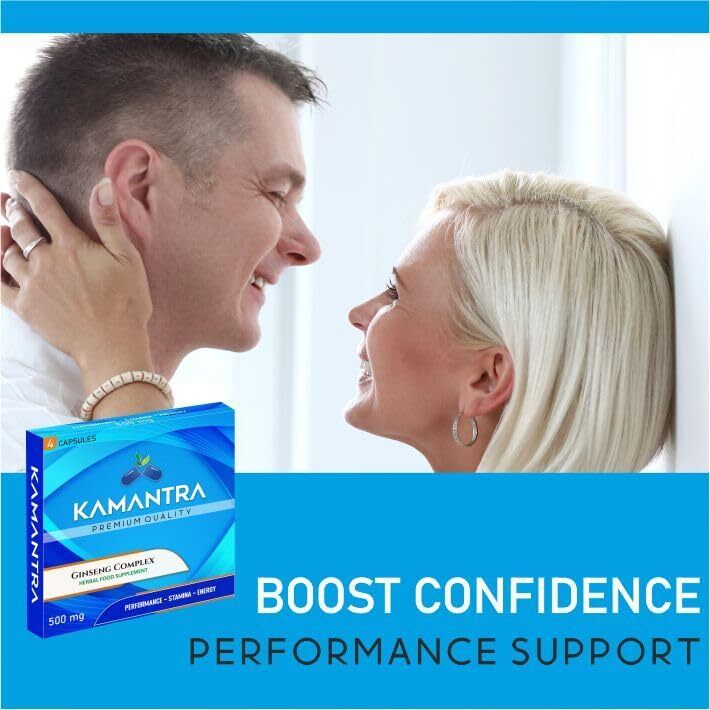 KAMANTRA - Mantra to Enhance Your Performance - Extra Strength Performance Enhancing Pills, Stamina Endurance Booster Blue Supplement Pills for Men - 4 Ginseng Capsules