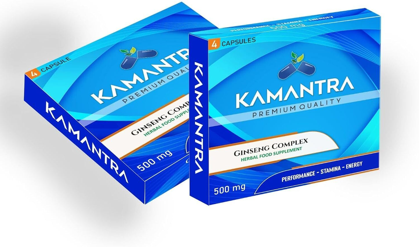 KAMANTRA - Mantra to Enhance Your Performance - Extra Strength Performance Enhancing Pills, Stamina Endurance Booster Blue Supplement Pills for Men - 4 Ginseng Capsules