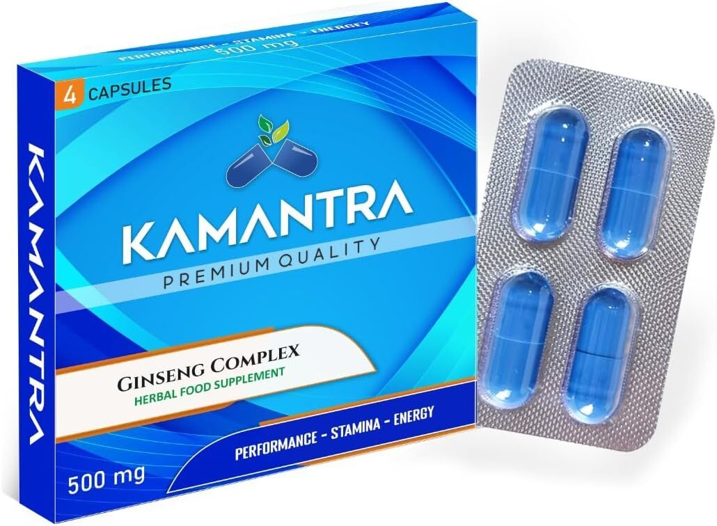 KAMANTRA - Mantra to Enhance Your Performance - Extra Strength Performance Enhancing Pills, Stamina Endurance Booster Blue Supplement Pills for Men - 4 Ginseng Capsules