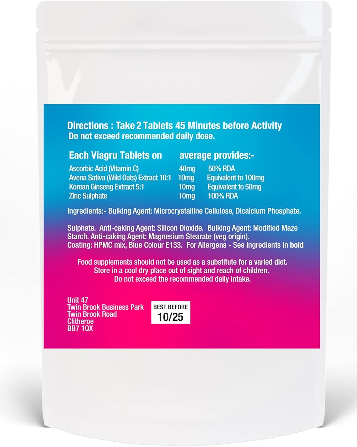 Viagru + for All Vegan 200mg High Dose Blue Tablets, Sexual Health and Performance, Natural Herbal Supplement, Stay Harder for Longer (10)