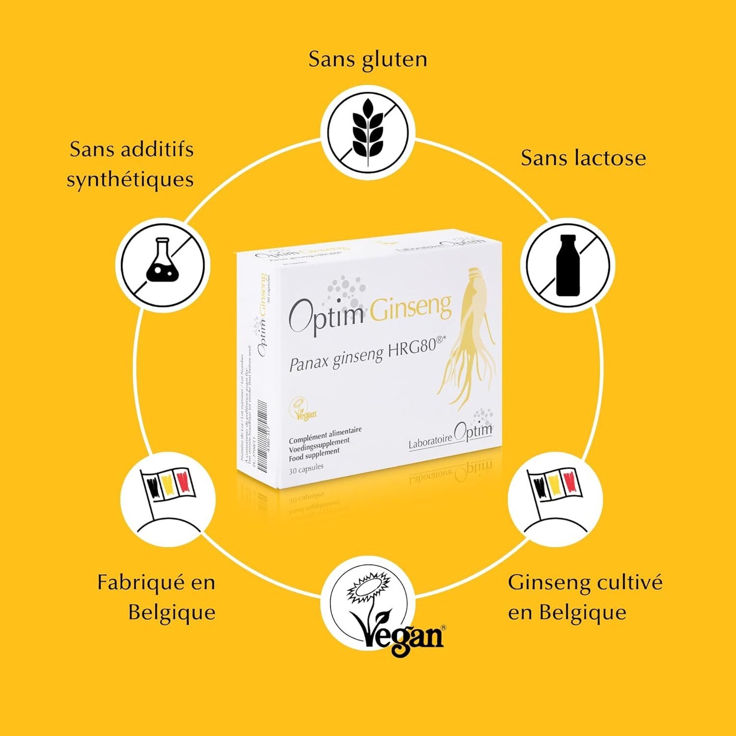 Ginseng natural aphrodisiac for men erection 30 capsules - capsules | Supplement Panax red ginseng from Korea grown in Belgium high content ginsenosides | Optim Ginseng