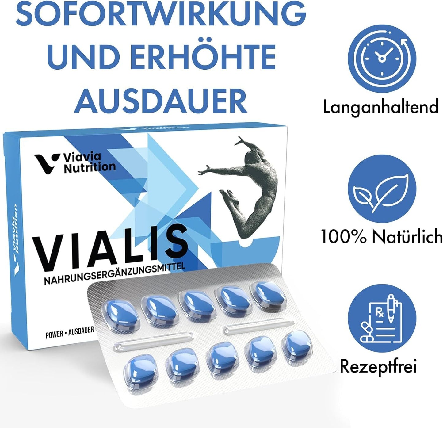 Vialis x 10 Capsules - Natural Preparation for Instant and Long-Lasting Effect - Extra Strong - High Dose with Maca, Ginseng, Tribulus Terrestris and Ginger