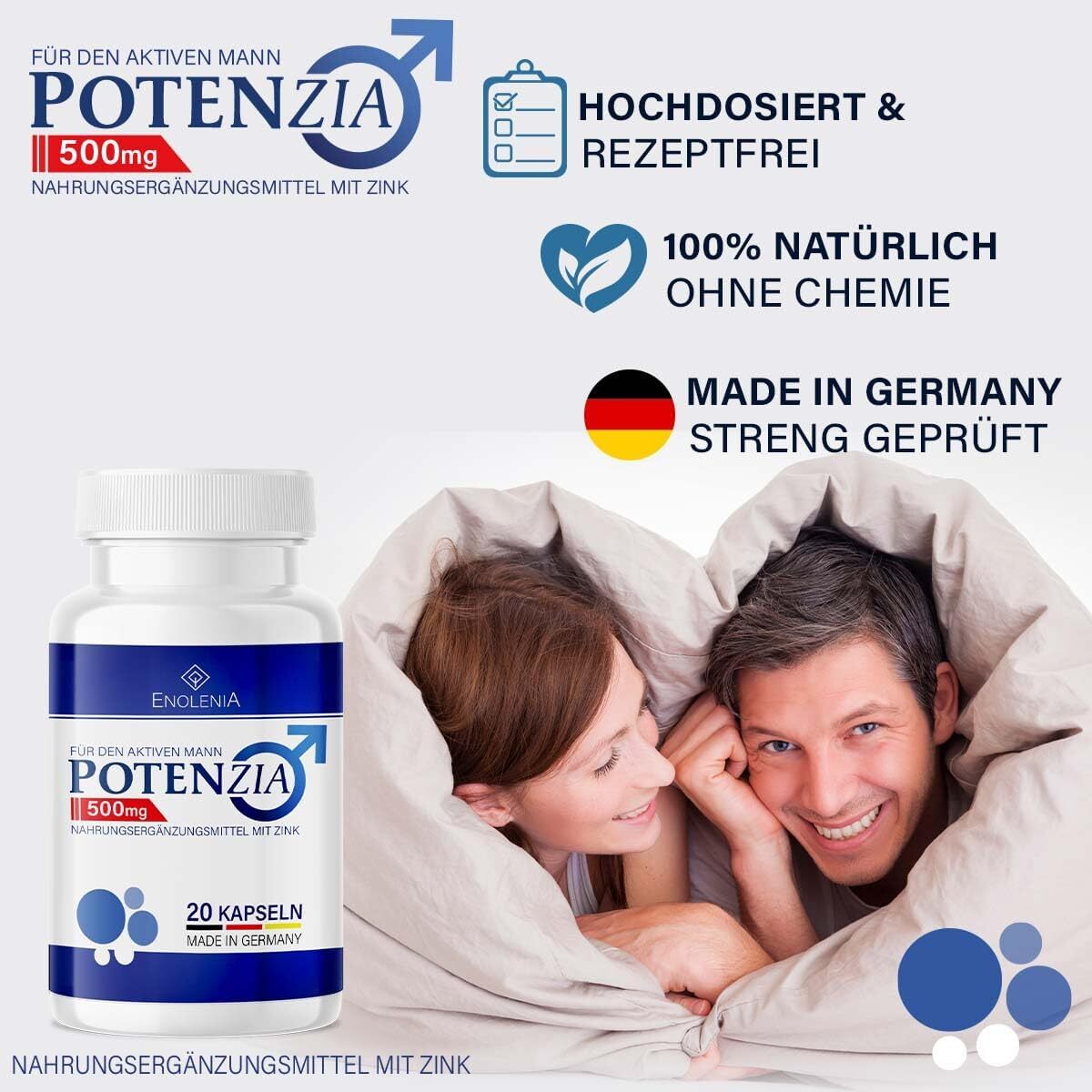 Potenzia Capsules High Dose for Active Men with Instant Effect – Extra Strong Meets the Needs for Men – Premium Quality with L-Arginine and Zinc