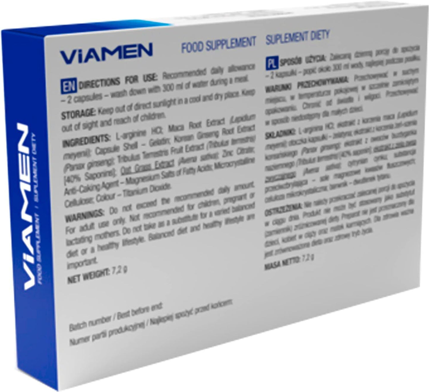 VIAMEN™ (3x10 cápsulas) para una erección fuerte, efecto inmediato, con L-arginina, tribulus terrestris, ginseng, maca, cápsulas de potencia para hombres