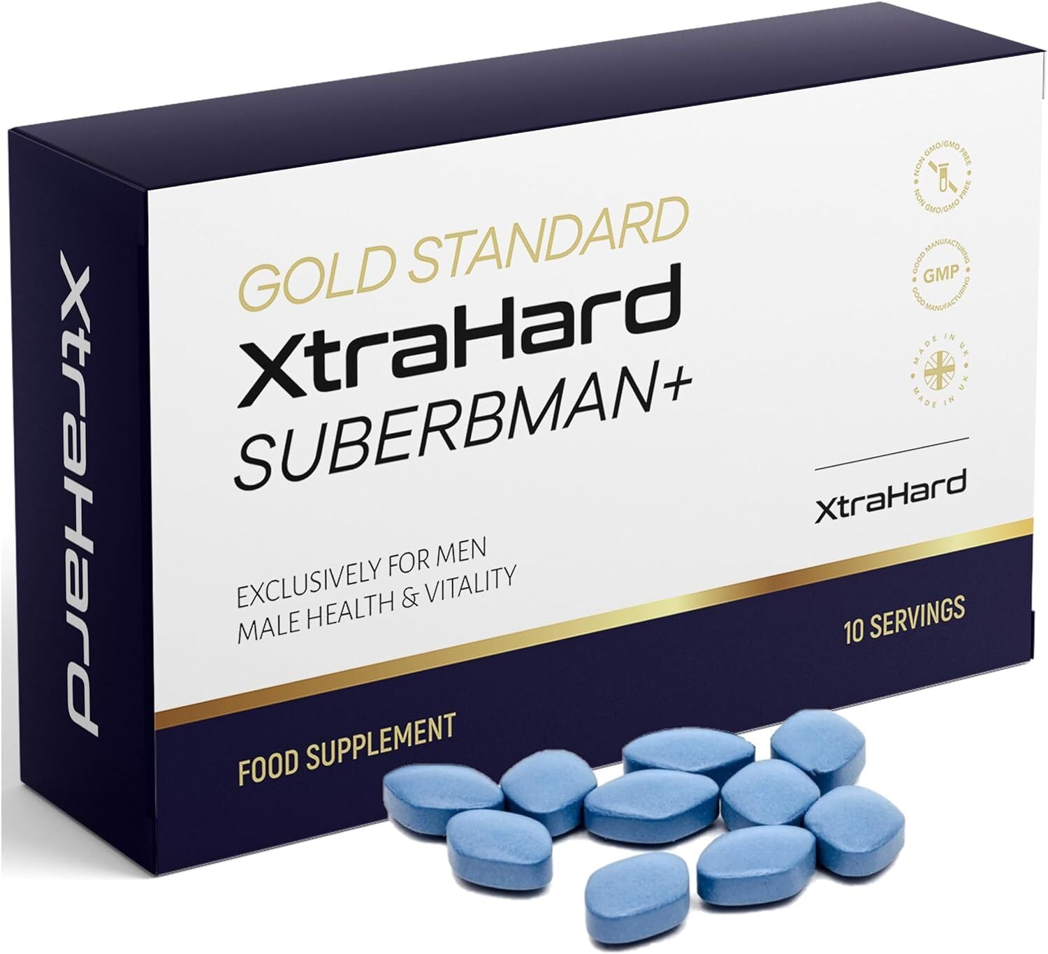 XtraHard | Exclusively for Men, 10 Small Easy Swallow Blue Pills, Manufactured in The UK.