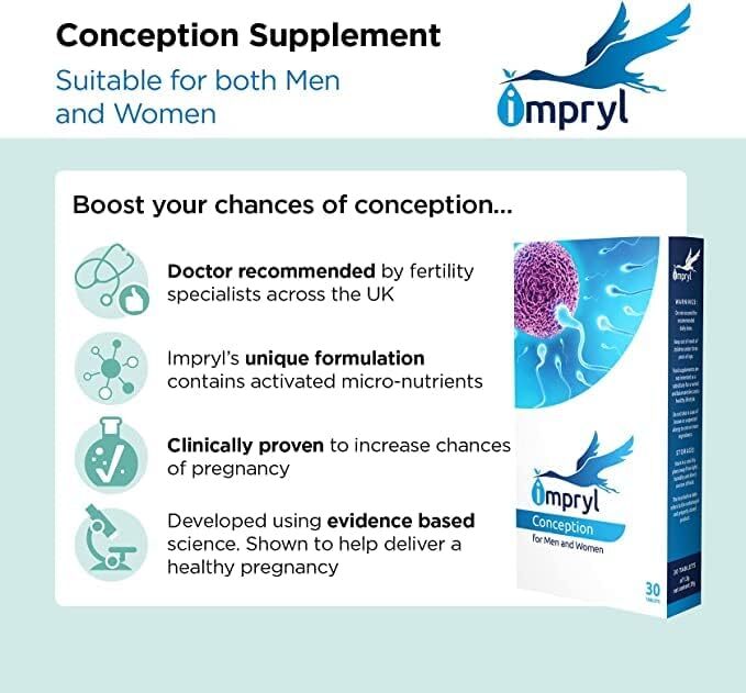 Impryl - Conception - Fertility Supplement for Men and Women - Maximise Sperm and Egg Quality for Conception - 30 Tablets - Pregnancy Vitamins - Vegan