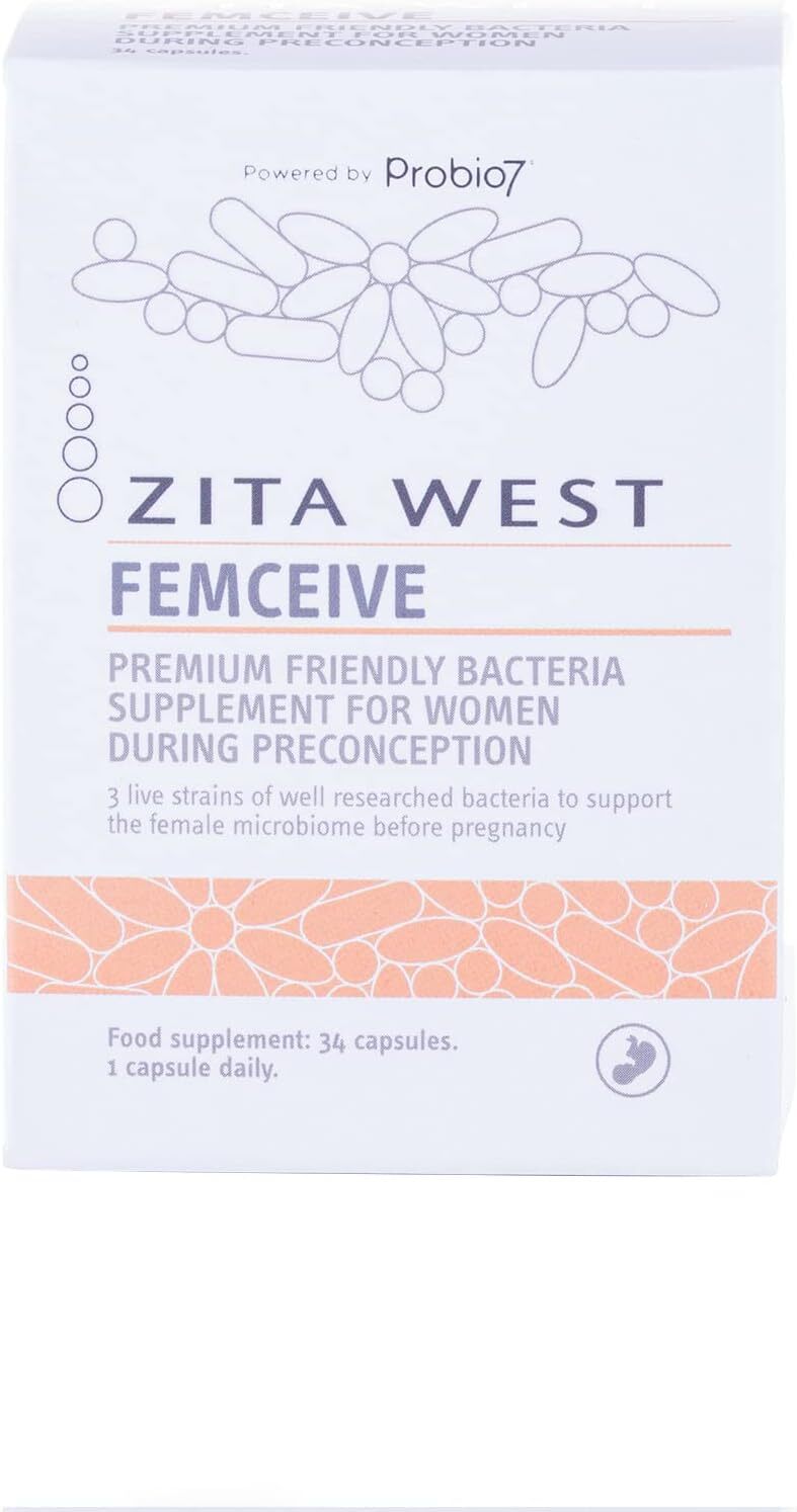 Zita West Femceive Supplement – Premium Friendly Bacteria Supplement for Women During Pre-Conception, Vegan Friendly, 34 Capsules
