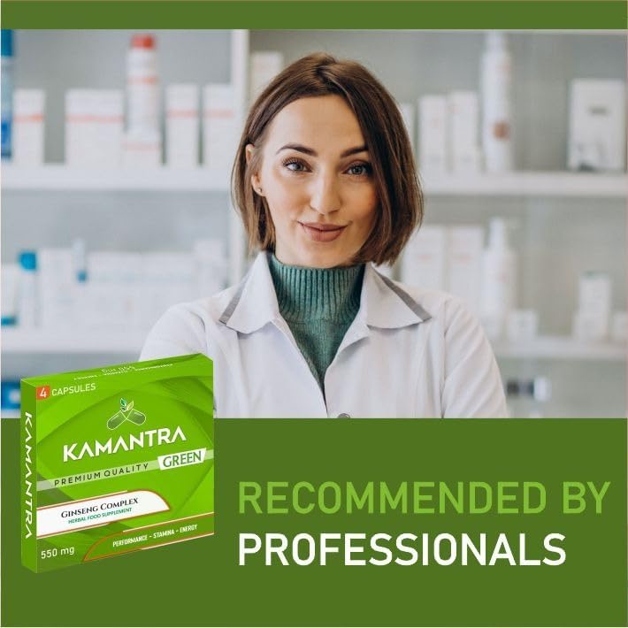 KAMANTRA™ Green - Mantra to Enhance Your Performance - Extra Strength Performance Enhancing Pills, Stamina Endurance Booster Green Supplement Pills for Men - 4 Ginseng Capsules