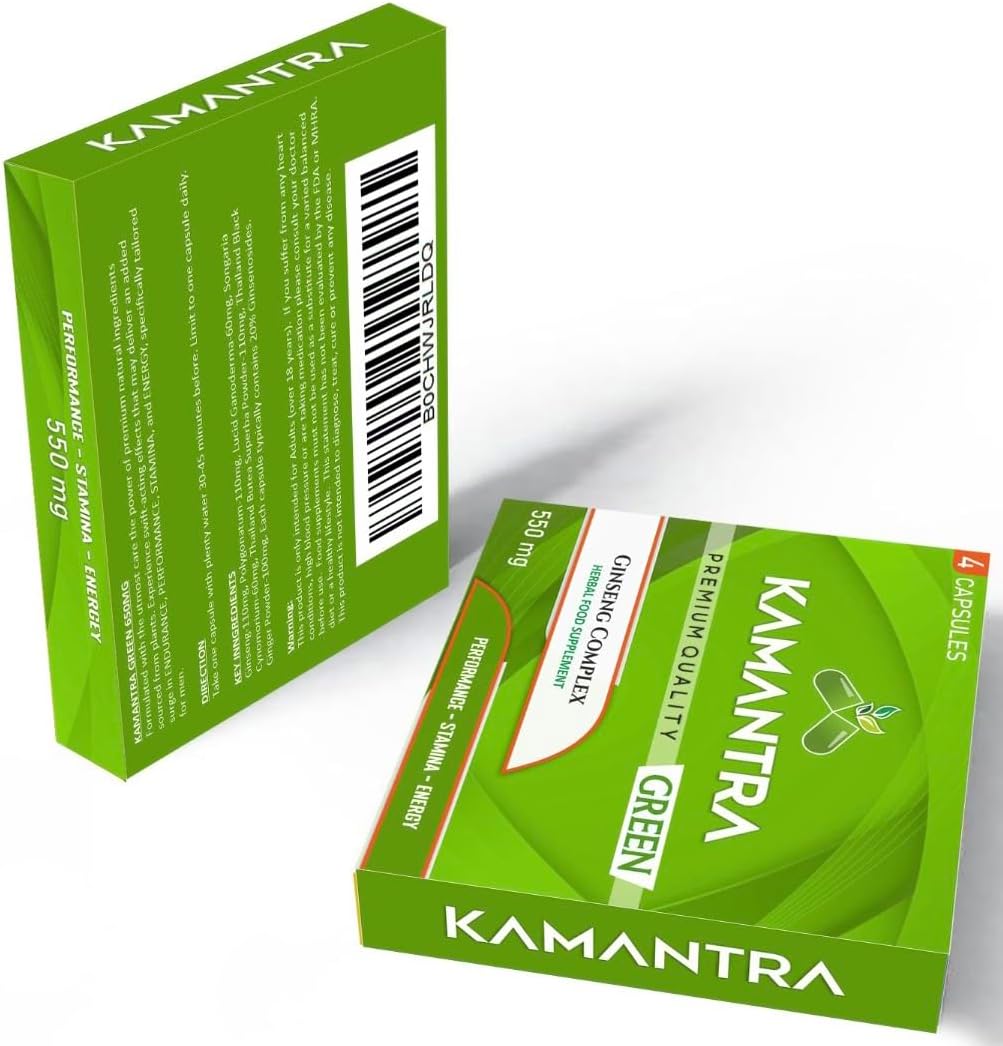 KAMANTRA™ Green - Mantra to Enhance Your Performance - Extra Strength Performance Enhancing Pills, Stamina Endurance Booster Green Supplement Pills for Men - 4 Ginseng Capsules