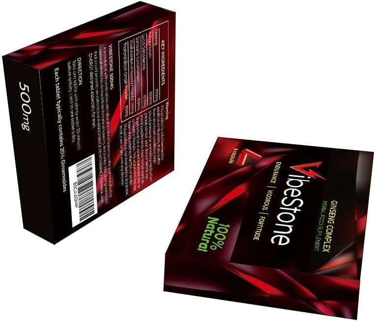 VIBESTONE RED-New Stronger for Longer Formula for Men - Ultra Strong Performance Enhancing Pills, Stamina Endurance Booster RED Supplement Pills for Men - 6 Ginseng Capsules 500MG
