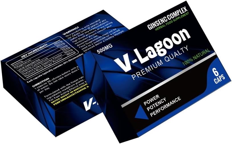 V-LAGOON Blue -New Stronger for Longer Formula for Men - Ultra Strong Performance Enhancing Pills, Stamina Endurance Booster RED Supplement Pills for Men - 6 Ginseng Capsules 500MG