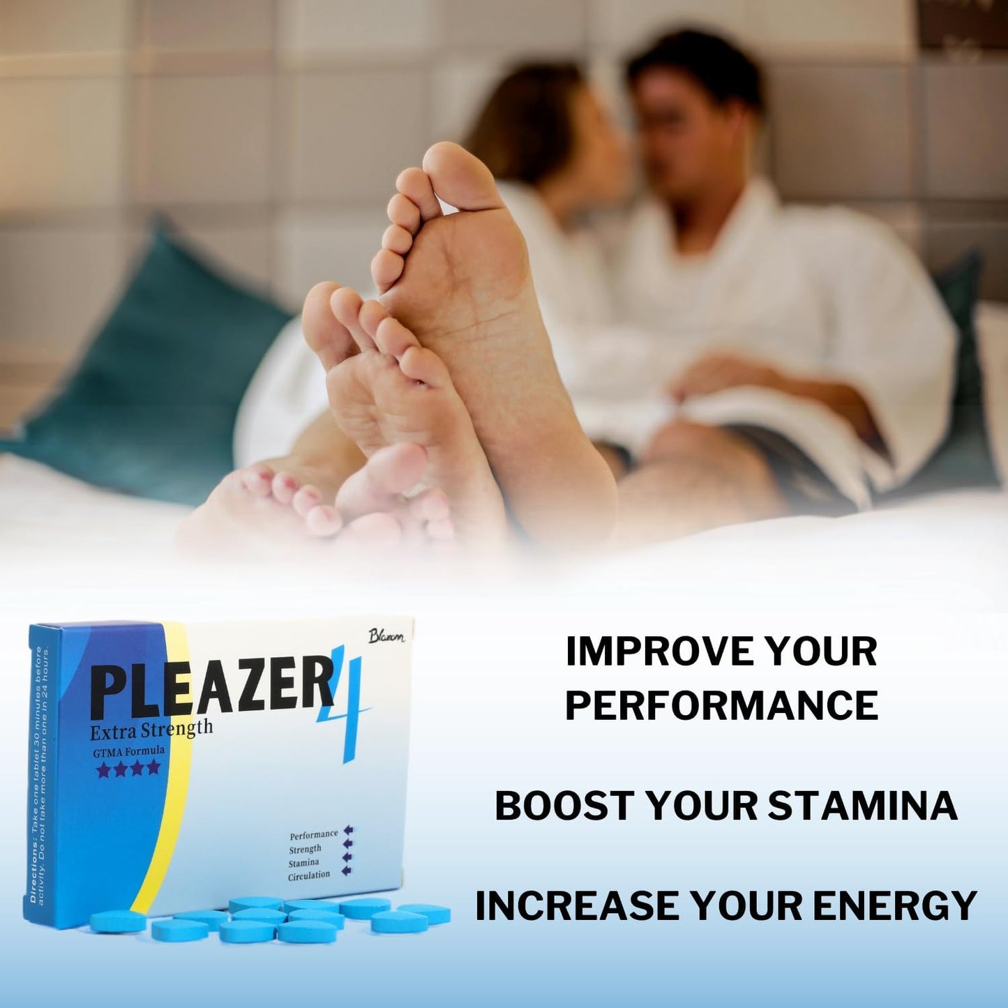 Pleazer | 40 Tablets | Male Performance Enhancement | Ginseng Maca Tribulus Arginine | Fast Effect | GTMA Formula | Natural Supplement | High Strength 800mg | Halal | Kosher