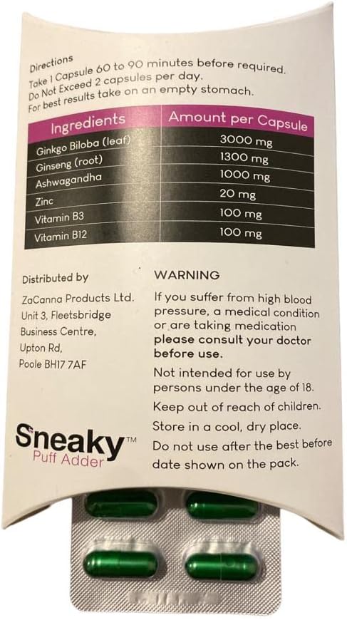 Sneaky Puff Adder Joke Box | 4 Ginseng Capsules Per Box | Xmas Gifts | Secret Santa | Birthdays | April Fools | Don't Be a Soft Cock | No Cocks were harmed in the making of this product (Morning Cock)