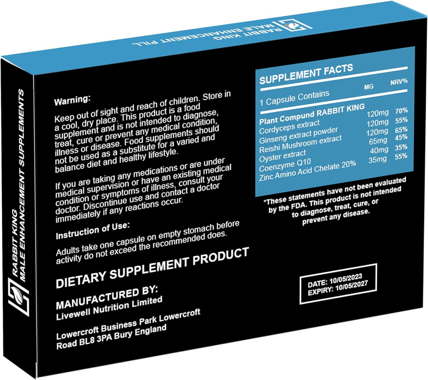 Rabbit King Male Performance Enhancer Extra Strong Fast Acton Supplement 10 Capsules 500mg