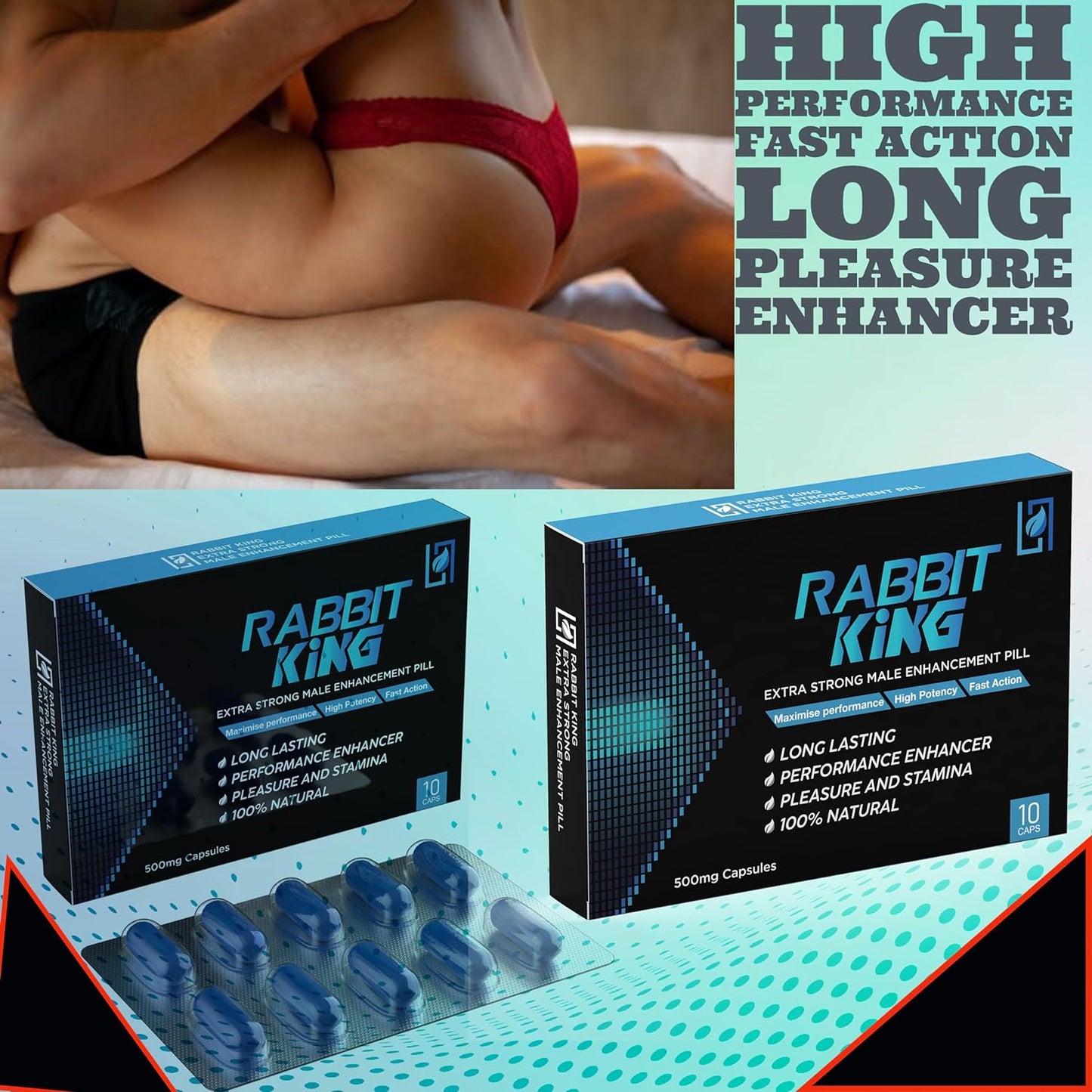 Rabbit King Male Performance Enhancer Extra Strong Fast Acton Supplement 10 Capsules 500mg