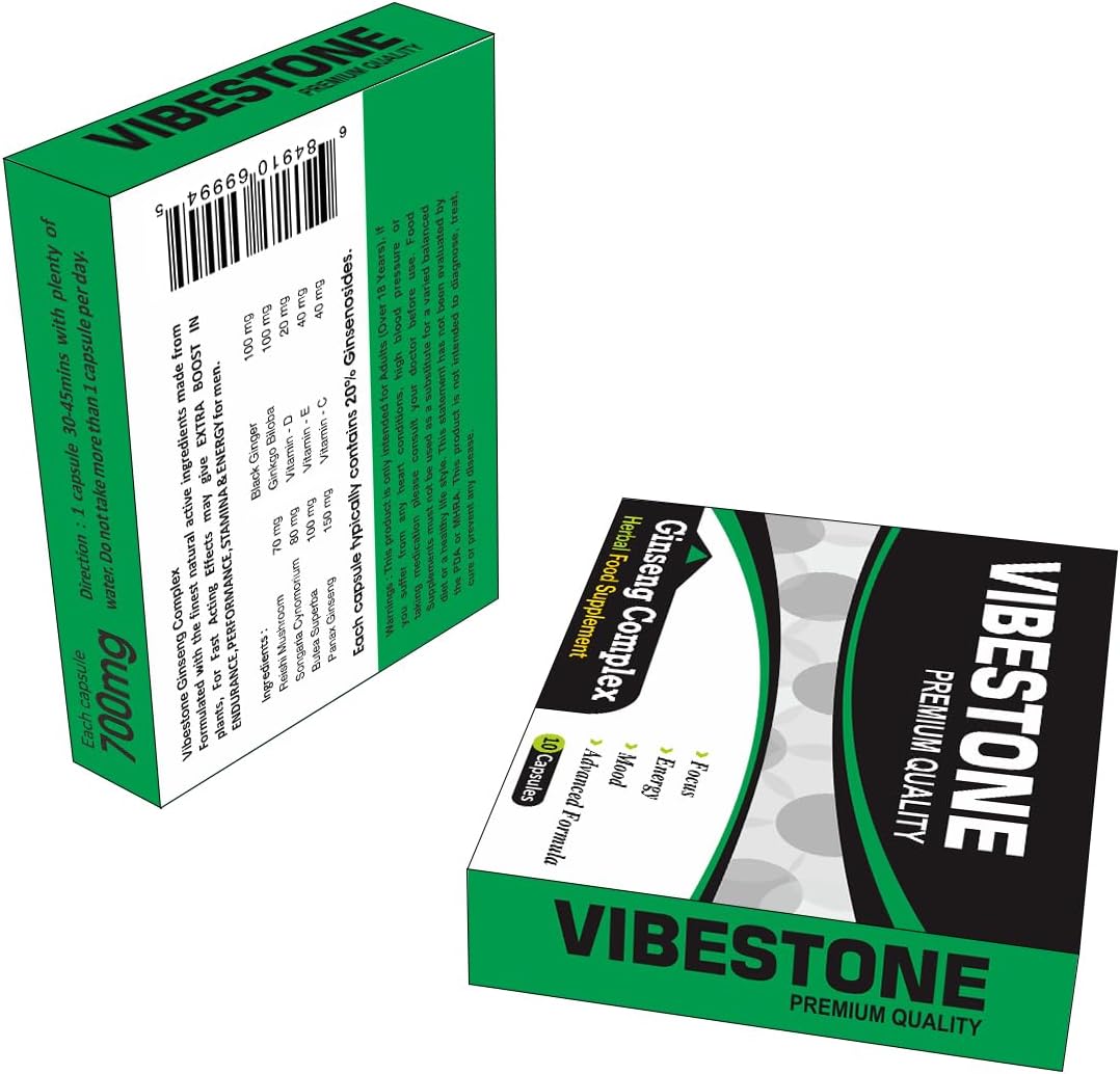 VIBESTONE Green Stronger for Longer New Formula- Ultra Strong Performance Enhancing 700MG Pills, Stamina Endurance Booster Green Supplement Pills for Men - 10 Ginseng Capsules