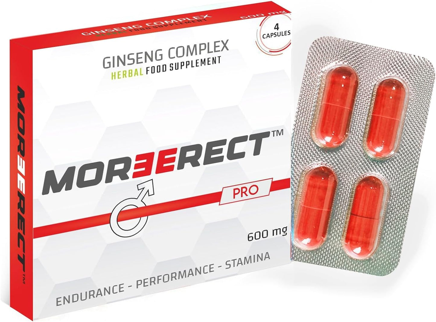 MOREERECT™ PRO - Stronger and Longer for a Confident Performer - Advanced Performance Enhancing Pills, Stamina Endurance Booster RED Supplement Pill for Men - 4 Ginseng Capsules