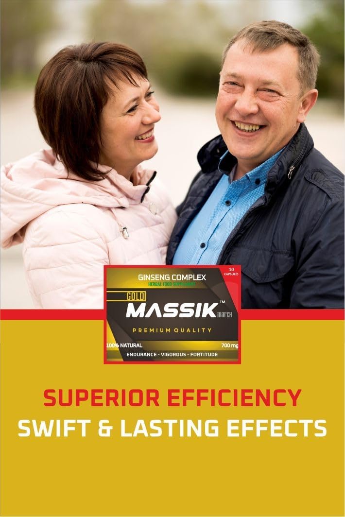 MASSIK MARCH™ - Herbal Supplement for Men, Extra Strength Performance Enhancing Pills, Stamina Endurance Booster, Gold Supplement Pills for Men - 10 Ginseng Capsules