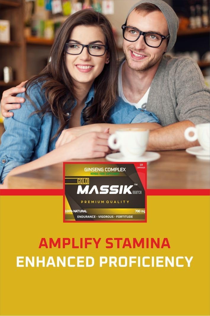 MASSIK MARCH™ - Herbal Supplement for Men, Extra Strength Performance Enhancing Pills, Stamina Endurance Booster, Gold Supplement Pills for Men - 10 Ginseng Capsules