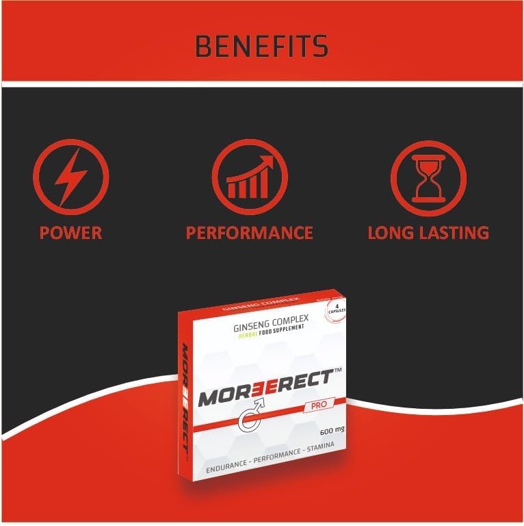 MOREERECT™ PRO - Stronger and Longer for a Confident Performer - Advanced Performance Enhancing Pills, Stamina Endurance Booster RED Supplement Pill for Men - 4 Ginseng Capsules
