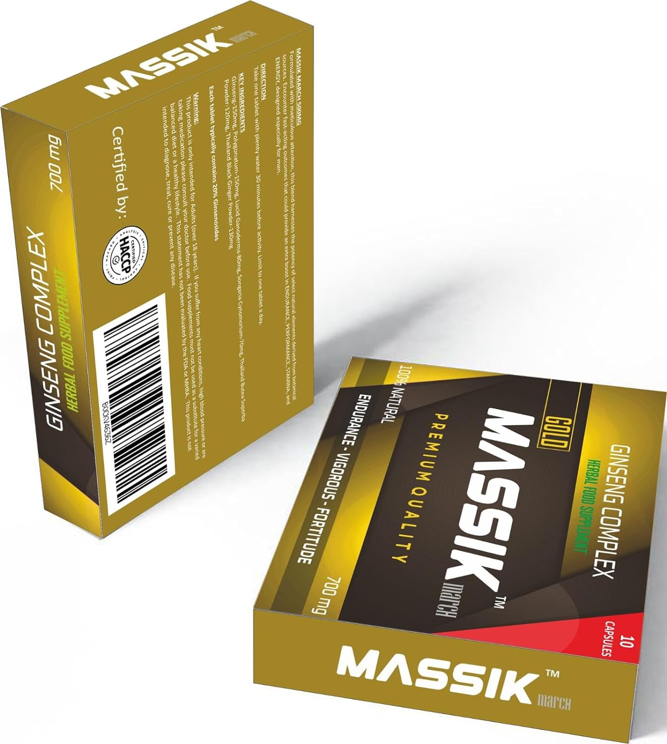 MASSIK MARCH™ - Herbal Supplement for Men, Extra Strength Performance Enhancing Pills, Stamina Endurance Booster, Gold Supplement Pills for Men - 10 Ginseng Capsules