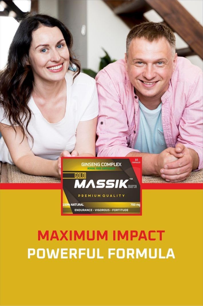 MASSIK MARCH™ - Herbal Supplement for Men, Extra Strength Performance Enhancing Pills, Stamina Endurance Booster, Gold Supplement Pills for Men - 10 Ginseng Capsules
