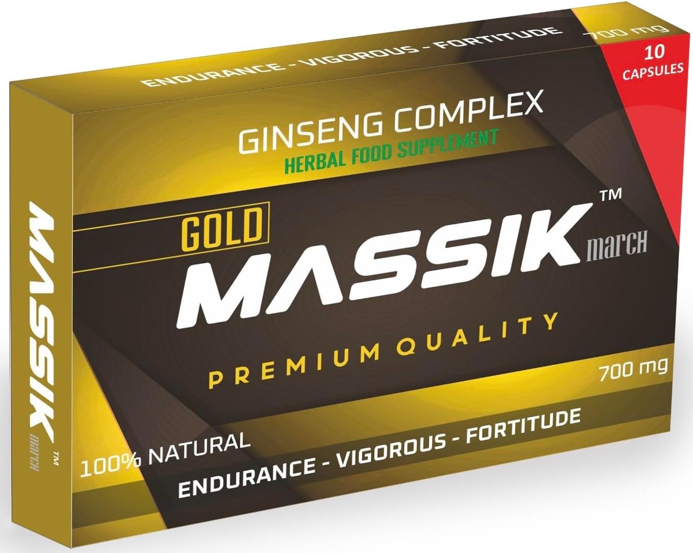 MASSIK MARCH™ - Herbal Supplement for Men, Extra Strength Performance Enhancing Pills, Stamina Endurance Booster, Gold Supplement Pills for Men - 10 Ginseng Capsules