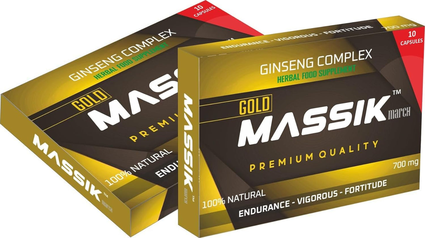 MASSIK MARCH™ - Herbal Supplement for Men, Extra Strength Performance Enhancing Pills, Stamina Endurance Booster, Gold Supplement Pills for Men - 10 Ginseng Capsules