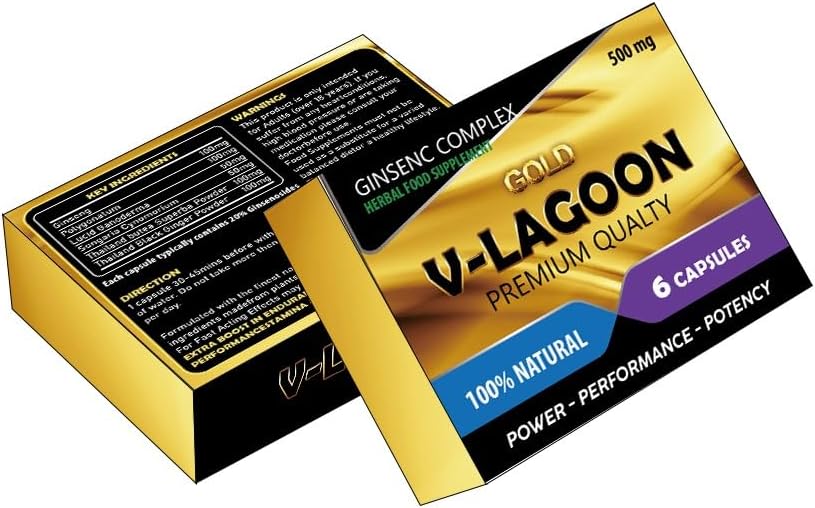 V-LAGOON Gold-New Stronger for Longer Formula for Men - Ultra Strong Performance Enhancing Pills, Stamina Endurance Booster RED Supplement Pills for Men - 6 Ginseng Capsules 500MG