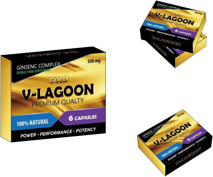 V-LAGOON Gold-New Stronger for Longer Formula for Men - Ultra Strong Performance Enhancing Pills, Stamina Endurance Booster RED Supplement Pills for Men - 6 Ginseng Capsules 500MG