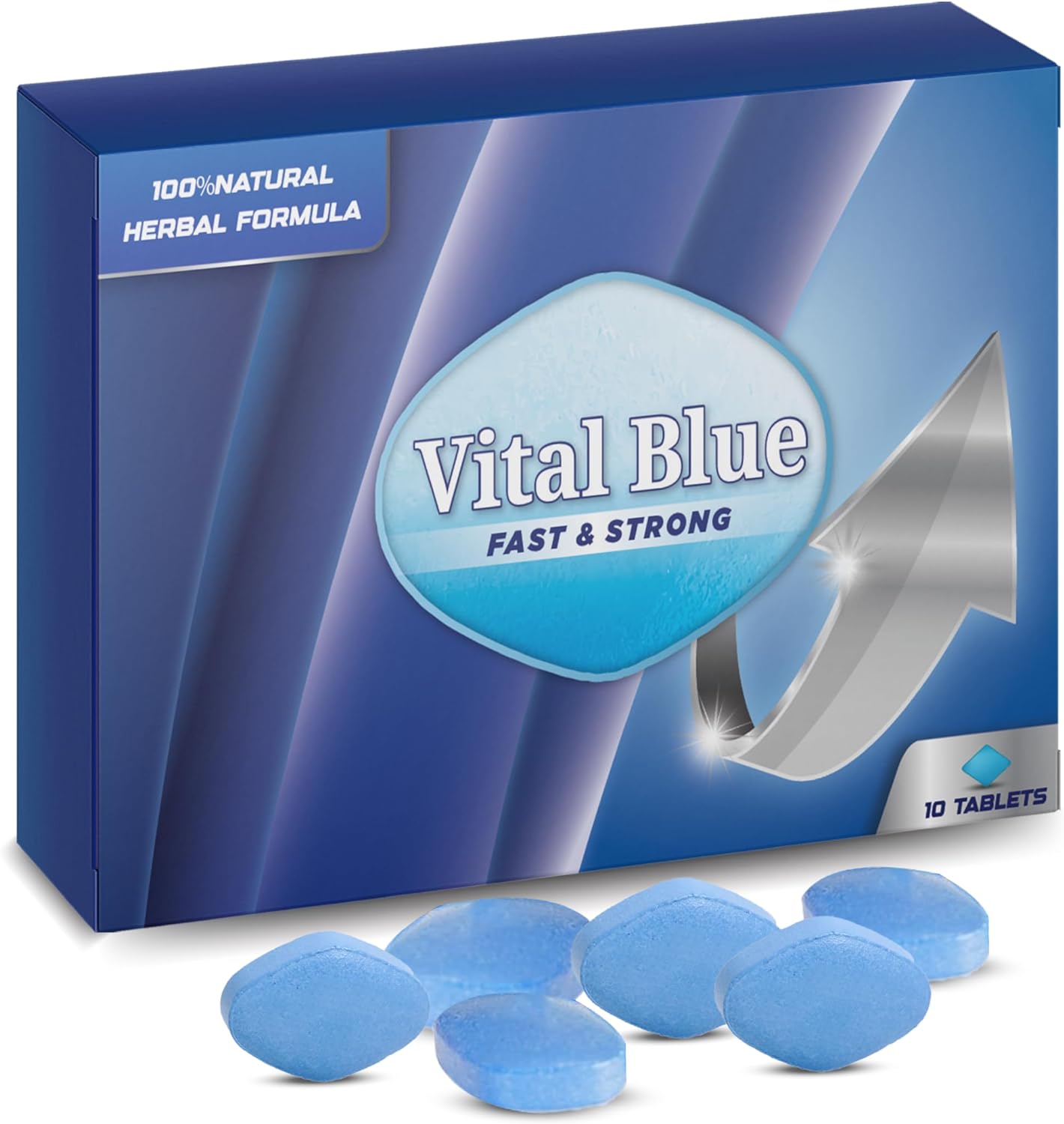 Vital Blue | 10 Tablets. Strong & Powerful for Confident Performer, Maximum Duration - 100 Natural Fast Acting Energy and Stamina (Ginseng Tablets)