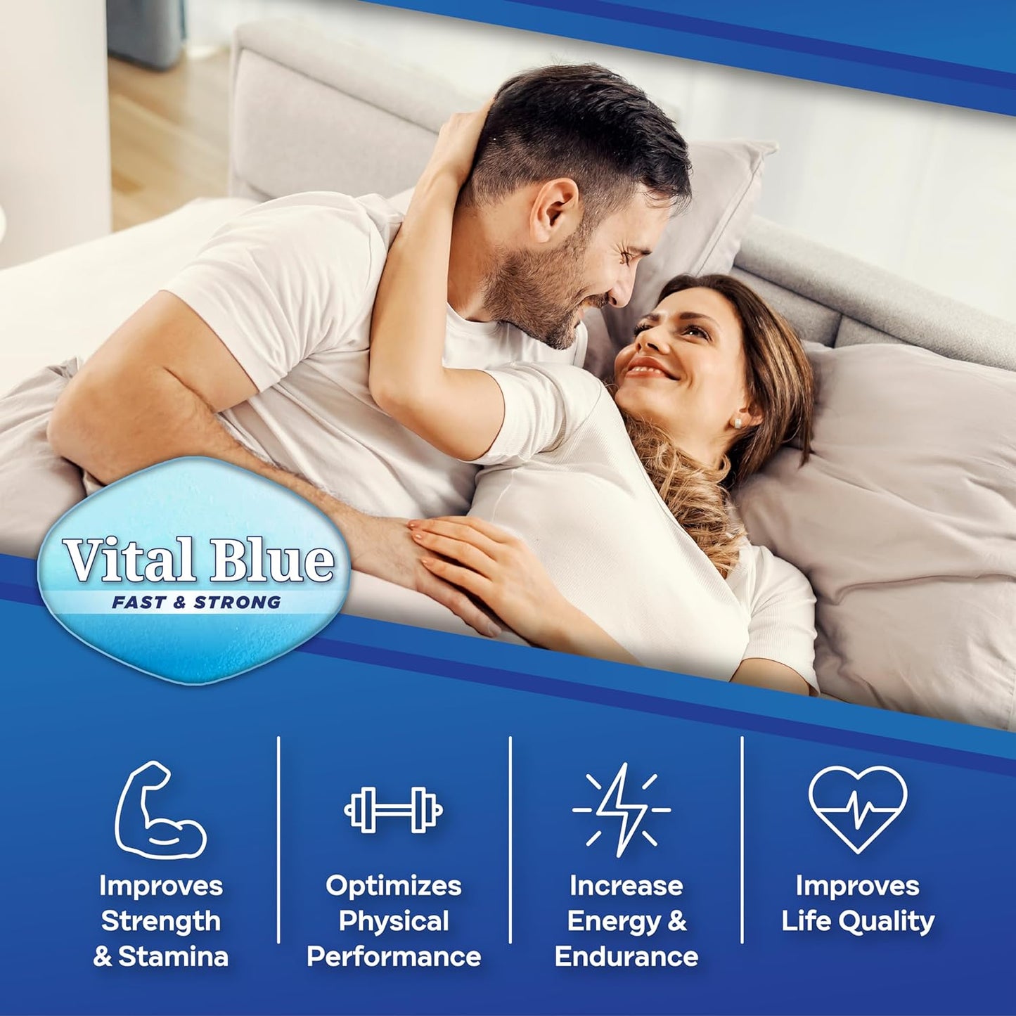 Vital Blue | 10 Tablets. Strong & Powerful for Confident Performer, Maximum Duration - 100 Natural Fast Acting Energy and Stamina (Ginseng Tablets)