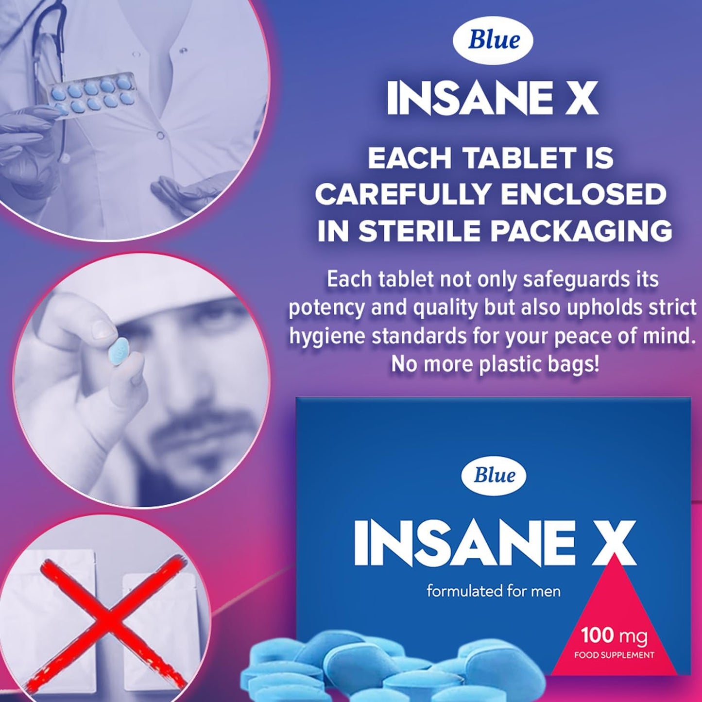 INSANE X 40 Pills for Men 100mg: Fast-Acting Enhanced Strength Supplements Tablets - Harder & Stronger - Prolonged High Performance - Energy & Male Enhancing - Herbal & Food Supplement UK